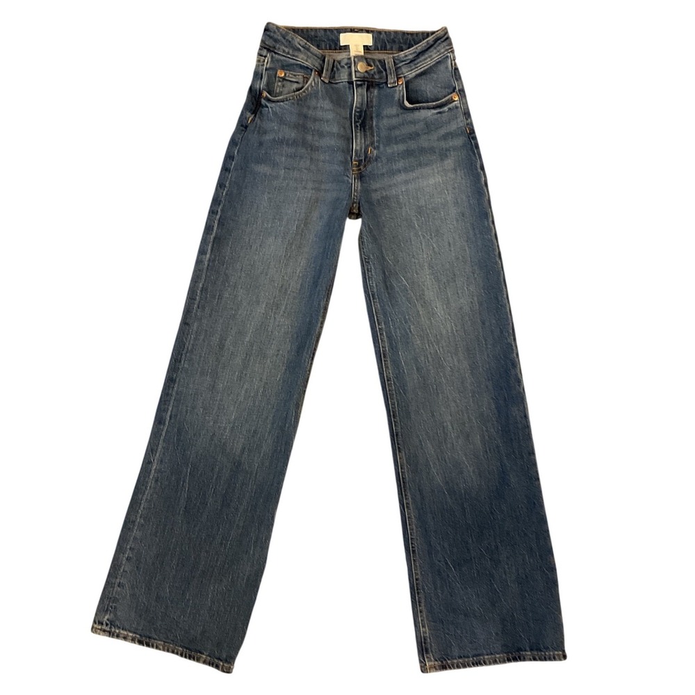 HM Womens High Waisted Wide Leg Jeans Medium Wash Blue Size 2